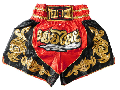 Muay Thai Shorts Rot Schwarz Gold | Original Thaiboxhose aus Thailand M-3XL