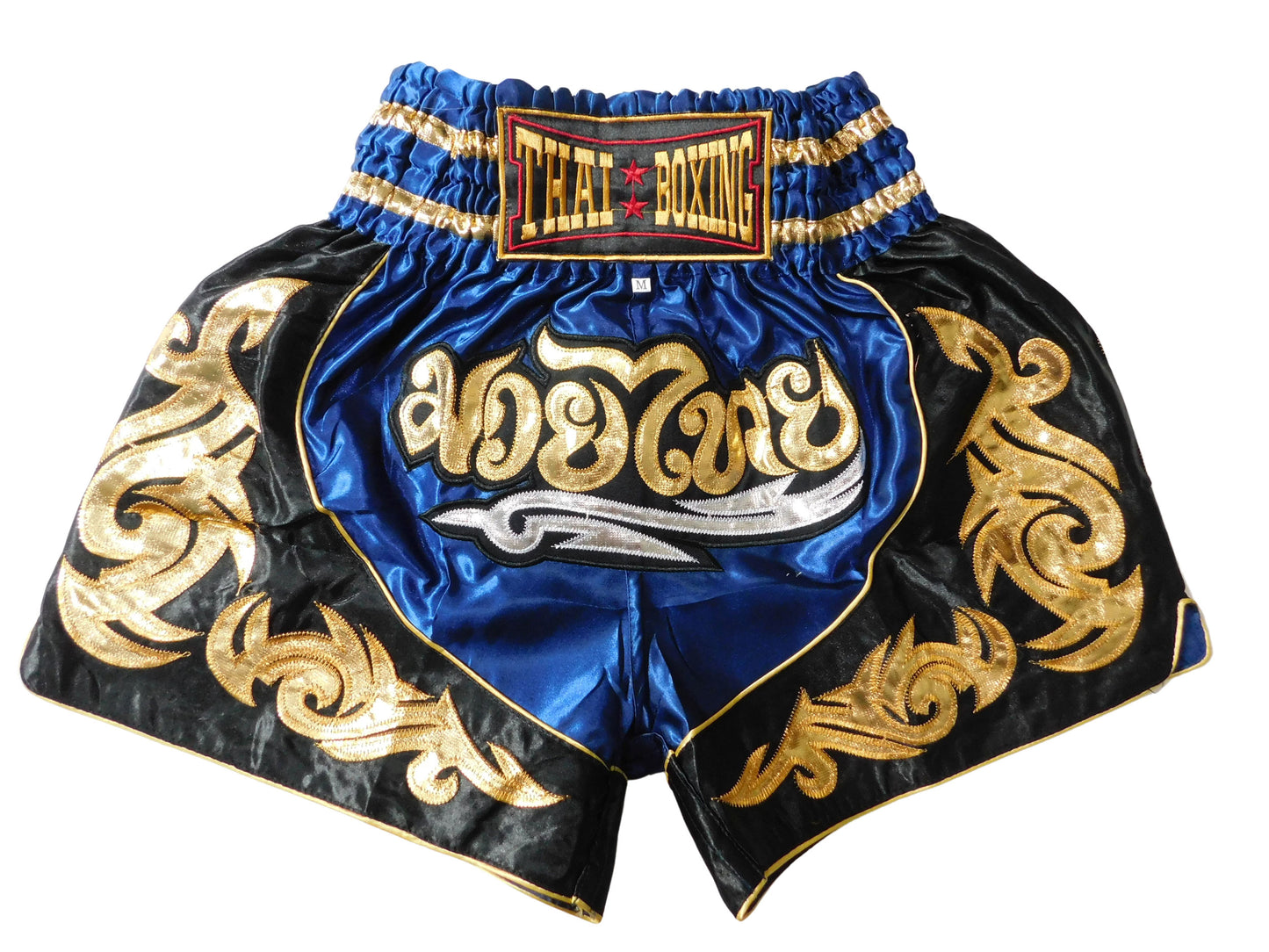 Muay Thai Shorts Dunkelblau Schwarz Gold | Original Thaiboxhose aus Thailand M-3XL