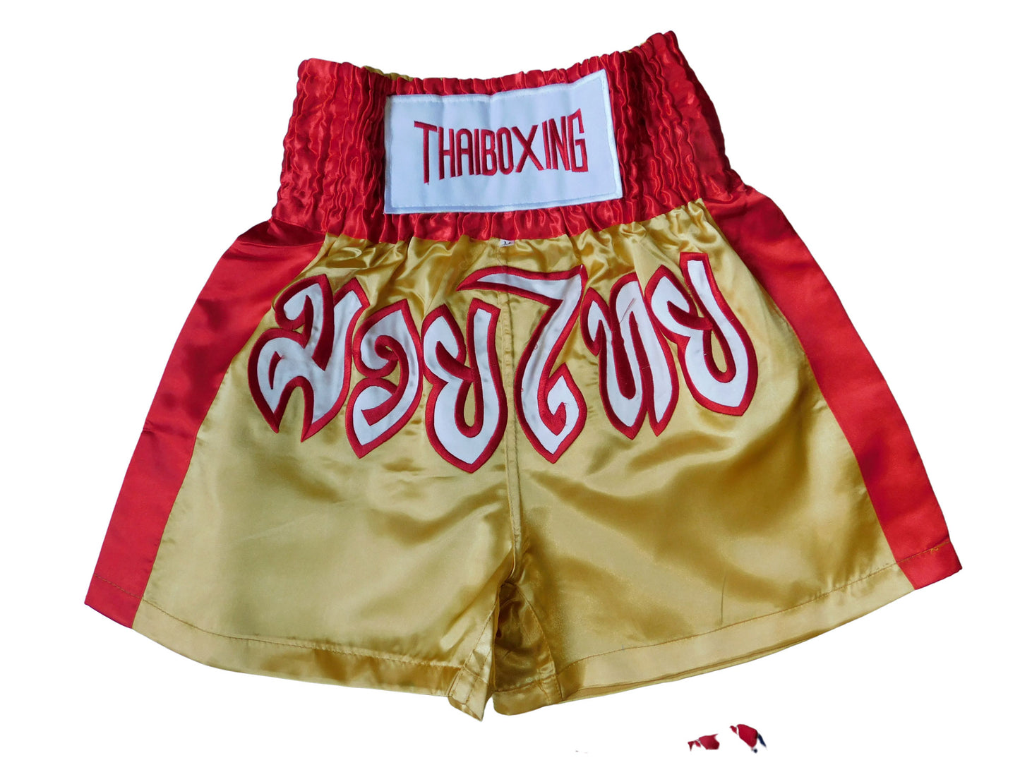 Kraftvoll und Stilvoll: Moderne Muay Thai Shorts für Erwachsene! (Gold- Rot M-L-XL-XXL-3XL)