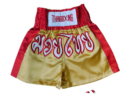 Kraftvoll und Stilvoll: Moderne Muay Thai Shorts für Erwachsene! (Gold- Rot M-L-XL-XXL-3XL)