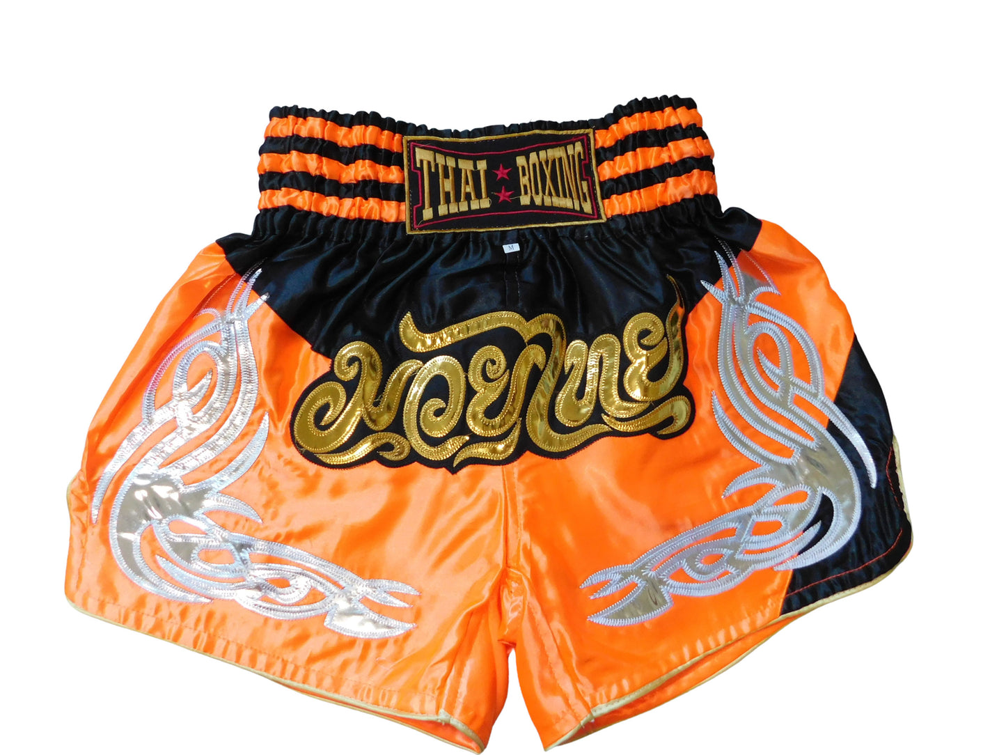 Kraftvoll und Stilvoll: Moderne Muay Thai Shorts für Erwachsene! (Schwarz Orange M-L-XL-XXL-3XL)