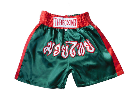 Kampfgeist im Mini-Format: Trendige Muay Thai Shorts für Kids! (Grün-Rot XXS-M)