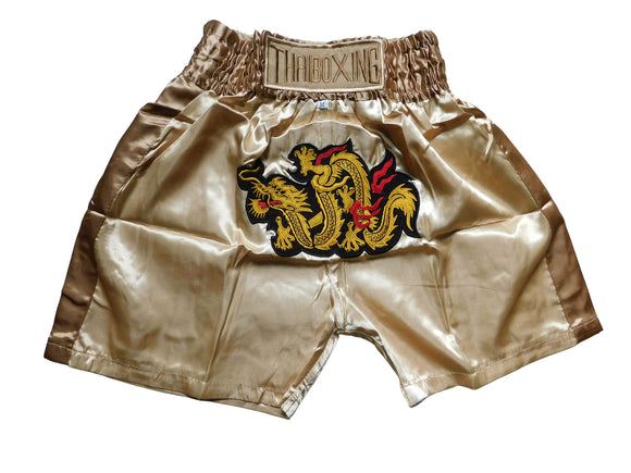 Kampfgeist im Mini-Format: Trendige Muay Thai Shorts für Kids! (DRAGON beige XXS-M)