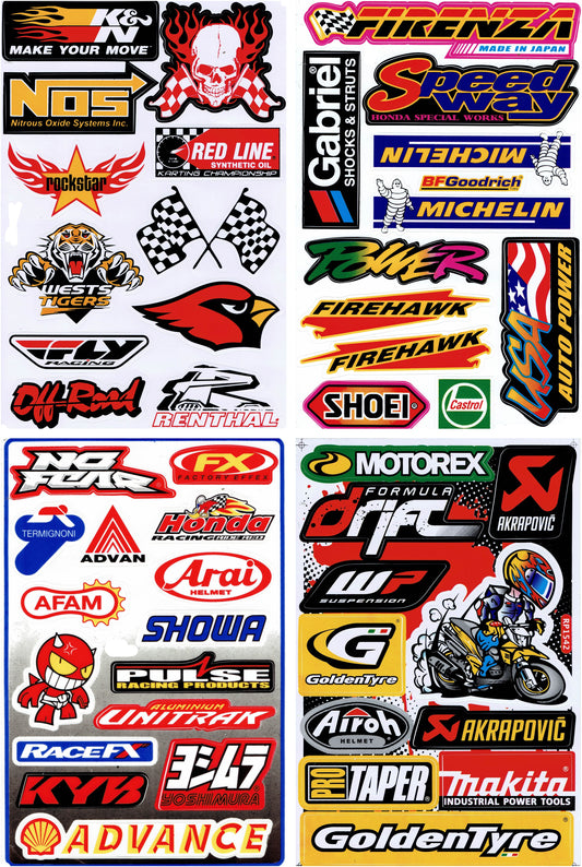 4 Bogen Promotion Set Sponsoren Sponsors Aufkleber Sticker Motorrad Moped Roller Skateboard Auto Tuning Modellbau selbstklebend