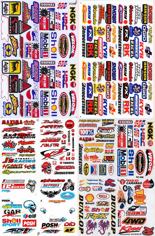 4 Bogen Promotion Set Sponsoren Sponsors Aufkleber Sticker Motorrad Moped Roller Skateboard Auto Tuning Modellbau selbstklebend