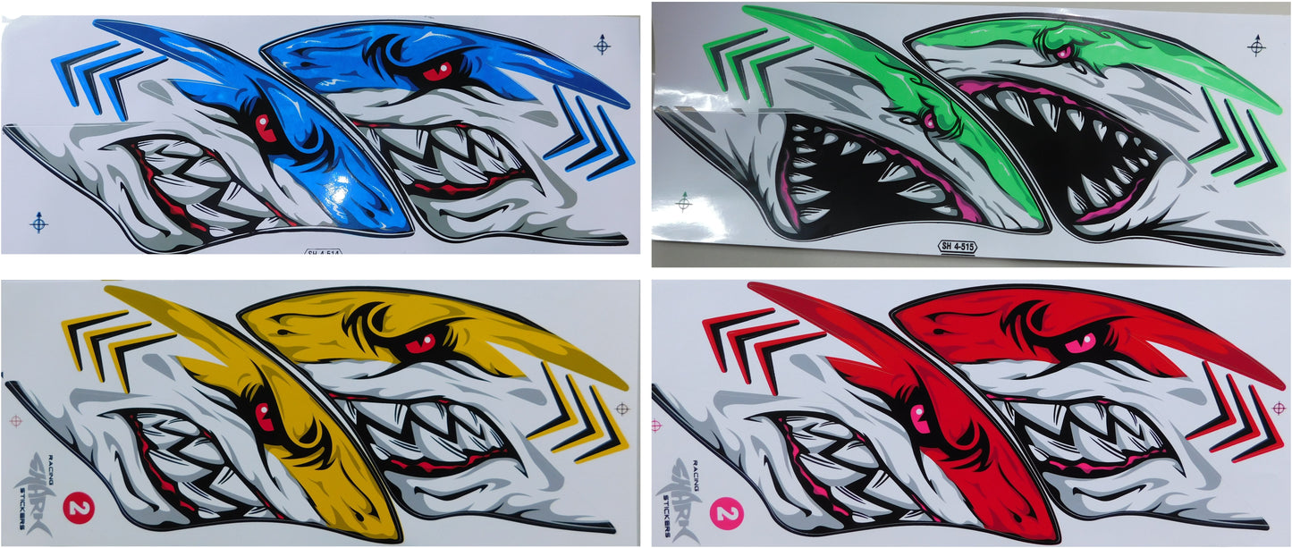 Hai-Aufkleber-Set in vier Farben (35 × 15 cm) – Perfekt für Fahrrad, Auto und Motorrad NS123