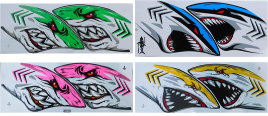 Hai-Aufkleber-Set in vier Farben (35 × 15 cm) – Perfekt für Fahrrad, Auto und Motorrad NS124