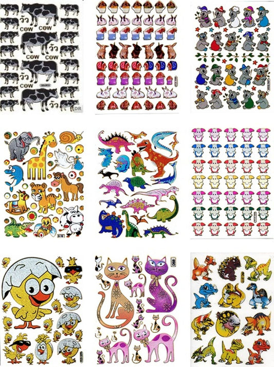 Kreatives Sticker-Set für Kinder: 9 farbenfrohe Bogen mit tierischen Motiven, glitzerndem Metallic-Effekt - ideal für Bastelprojekte im Kindergarten! SET19
