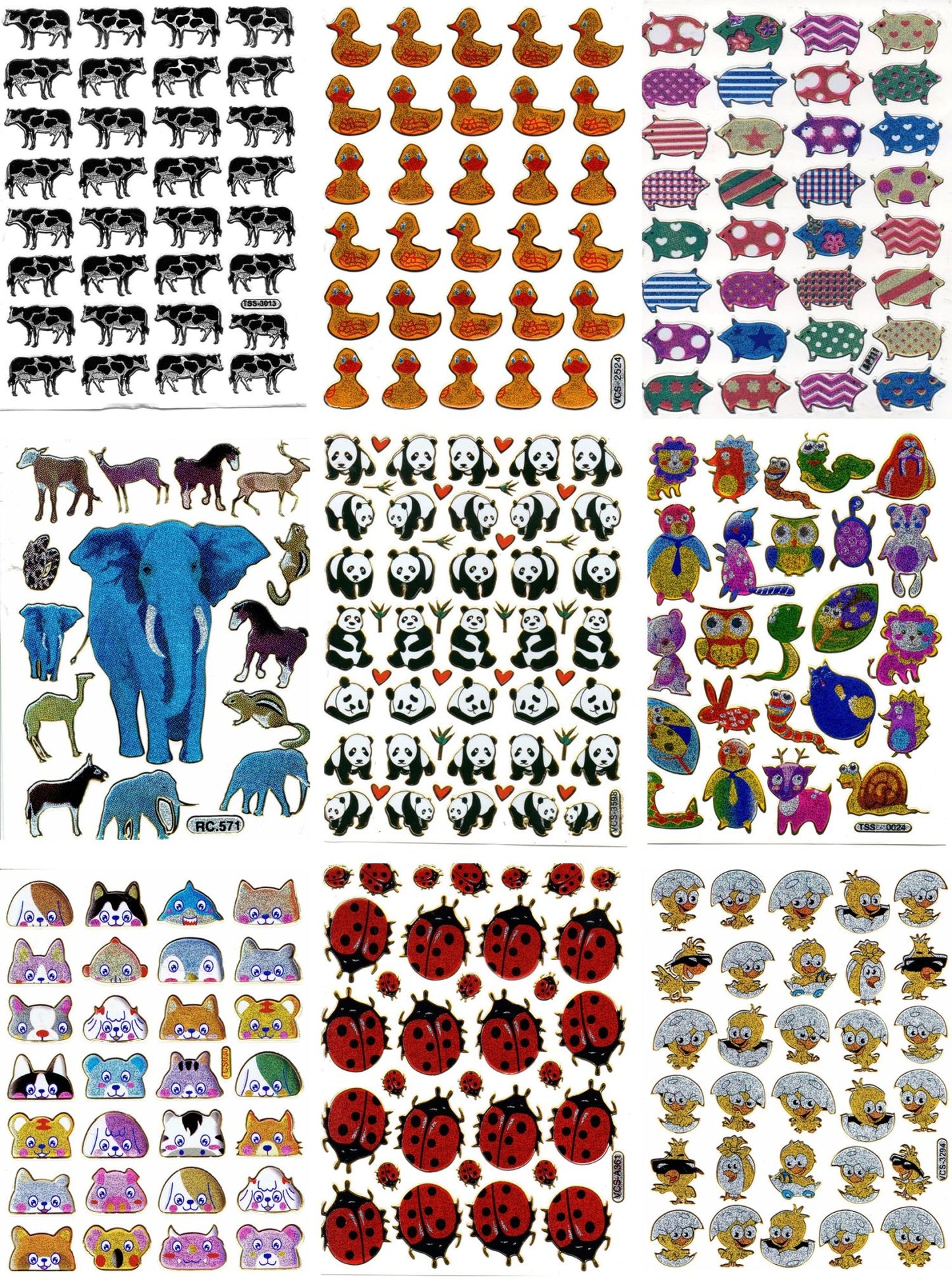 Kreatives Sticker-Set für Kinder: 9 farbenfrohe Bogen mit tierischen Motiven, glitzerndem Metallic-Effekt - ideal für Bastelprojekte im Kindergarten! SET20