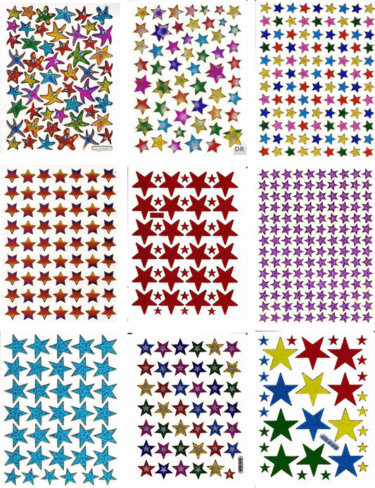 Kreatives Sticker-Set für Kinder: 9 farbenfrohe Bogen mit funkelnden Sternen, glitzerndem Metallic-Effekt - ideal für Bastelprojekte im Kindergarten! SET21