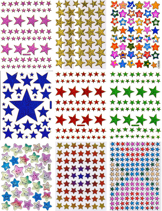 Kreatives Sticker-Set für Kinder: 9 farbenfrohe Bogen mit funkelnden Sternen, glitzerndem Metallic-Effekt - ideal für Bastelprojekte im Kindergarten! SET22