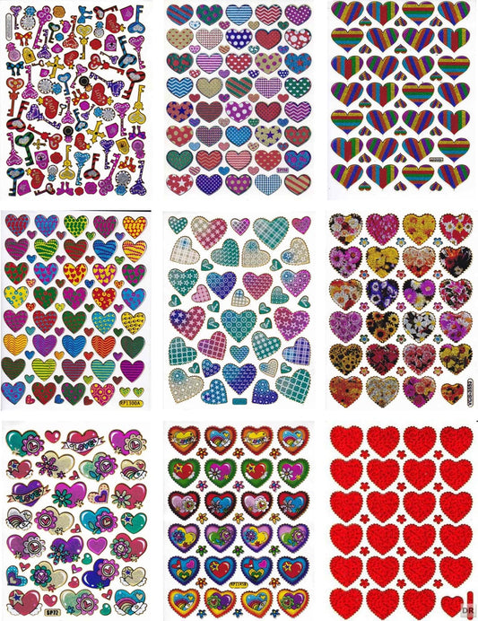 Kreatives Sticker-Set für Kinder: 9 farbenfrohe Bogen mit herzlichen Motiven, glitzerndem Metallic-Effekt - ideal für Bastelprojekte im Kindergarten! SET24