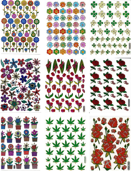 Kreatives Sticker-Set für Kinder: 9 farbenfrohe Bogen mit zauberhaften Blumen- und Rosenmotiven - glitzernder Metallic-Effekt für bezaubernde Bastelprojekte im Kindergarten! SET28