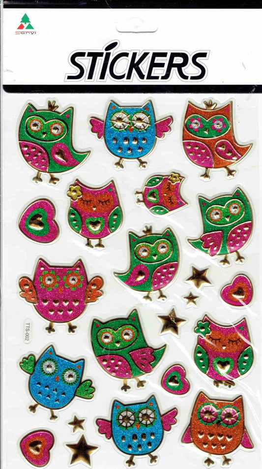 3D Eule Uhu Vogel Tiere Aufkleber Sticker für Kinder Basteln Kindergarten Geburtstag 1 Bogen 103