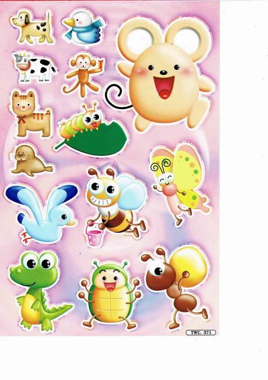 Lustige Tiere bunt Zoo Safari Aufkleber Sticker für Kinder Basteln Kindergarten Geburtstag 1 Bogen 122