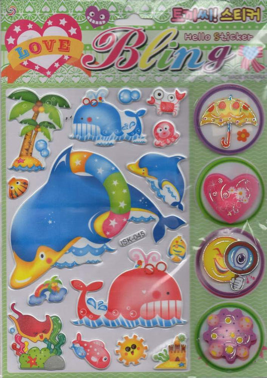 3D Fische Wal Palme bunt Aufkleber Sticker für Kinder Basteln Kindergarten Geburtstag 1 Bogen 162