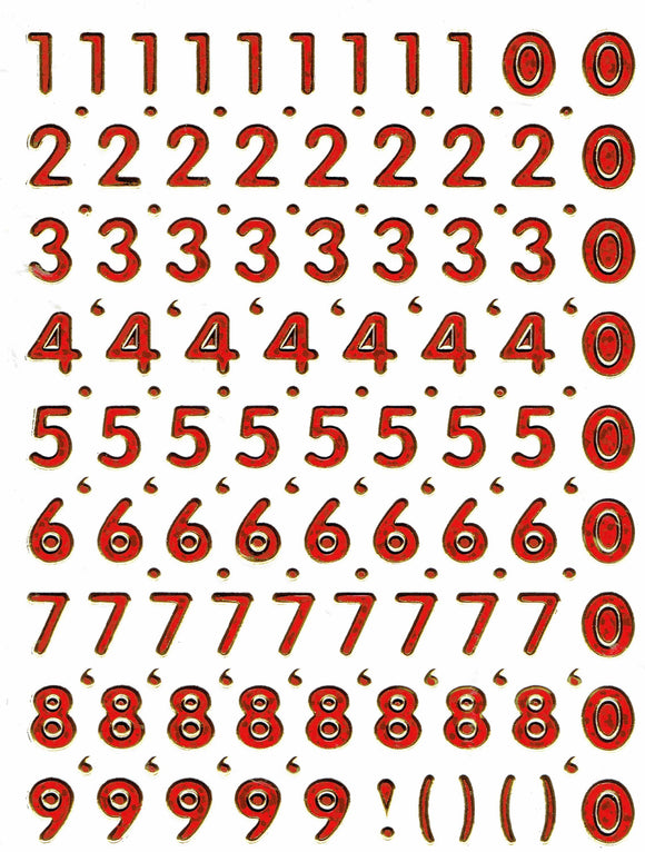 Zahlen Nummern 10 mm hoch rot Aufkleber Sticker mit Metallic-Glitzereffekt – Ideal für Kinder, Basteln, Kindergarten und Geburtstage 1 Bogen