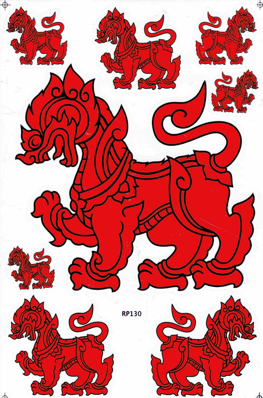 (Rot) Chinesischer Löwe und Drachen Aufkleber Sticker - Perfekt für Motorrad, Roller, Skateboard, Auto Tuning, Modellbau - Selbstklebend