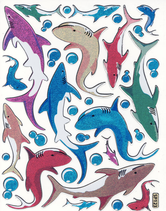 Hai Fische Fisch Tiere bunt Aufkleber Sticker metallic Glitzer Effekt für Kinder Basteln Kindergarten Geburtstag 1 Bogen 458