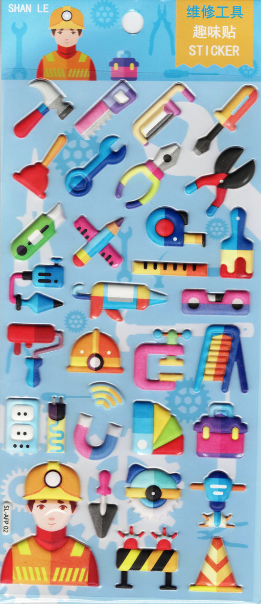 3D Werkzeug Handwerker Aufkleber Sticker für Kinder Basteln Kindergarten Geburtstag 1 Bogen 461