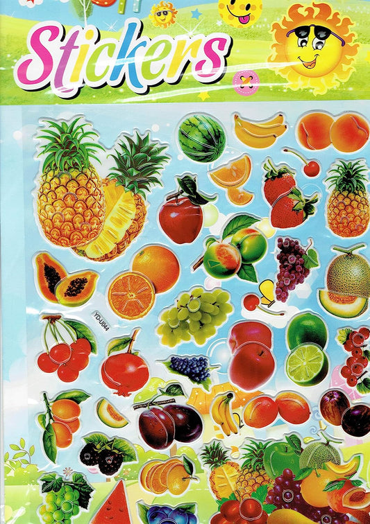 3D Früchte Obst Gemüse Essen Vegan Aufkleber Sticker für Kinder Basteln Kindergarten Geburtstag 1 Bogen 561