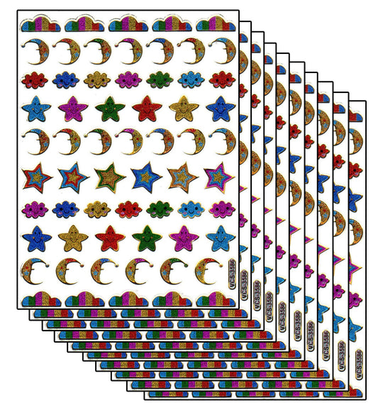 10ER Vorteilsangebot Sterne Stern bunt Aufkleber Sticker metallic Glitzer Effekt für Kinder Basteln Kindergarten Geburtstag 10 Bogen 001