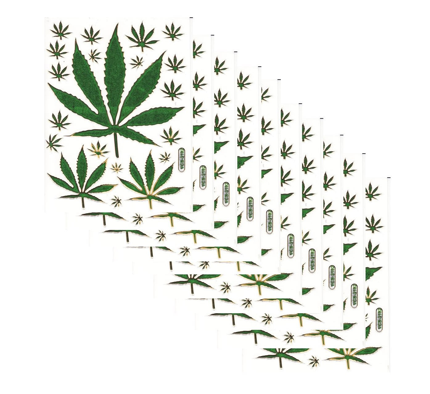 Sparset 10 Bogen Cannabis Marihuana Weed Gras Kiffen 200 Aufkleber Sticker metallic Glitzer Effekt für Kinder Basteln Kindergarten Geburtstag