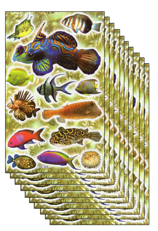 10ER Vorteilsangebot Fische Tiere Aquarium Aufkleber Sticker Kinder Basteln Kindergarten Sammeln Geburtstag 10 Bogen 027
