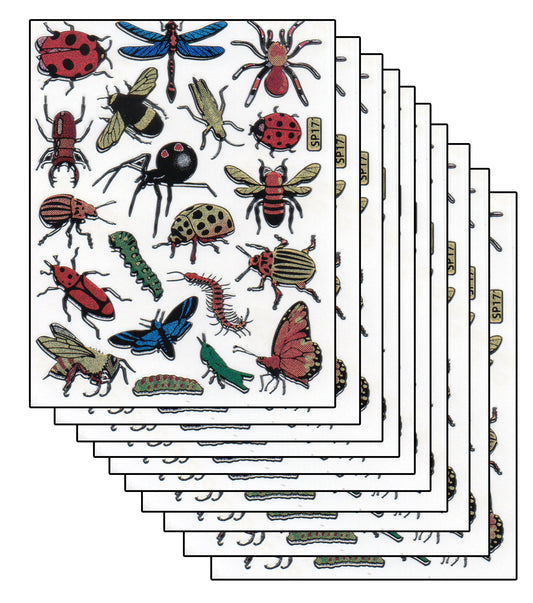 Sparset 10 Bogen Insekten Käfer Tiere Libellen 200 Aufkleber Sticker metallic Glitzer Effekt für Kinder Basteln Kindergarten Geburtstag