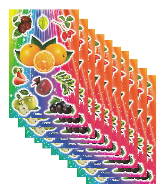 10ER Vorteilsangebot Früchte Obst vegan Aufkleber Sticker Kinder Basteln Kindergarten Sammeln Geburtstag 10 Bogen 039