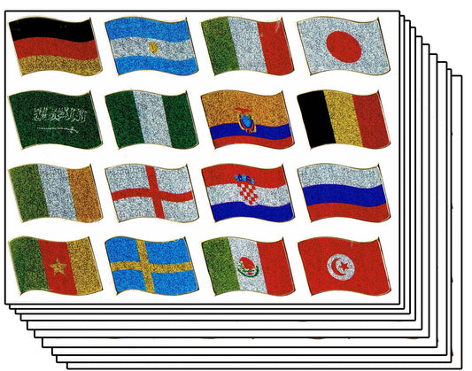 Sparset 10 Bogen Flagge Flaggen EU Europa 120 Aufkleber Sticker metallic Glitzer Effekt für Kinder Basteln Kindergarten Geburtstag
