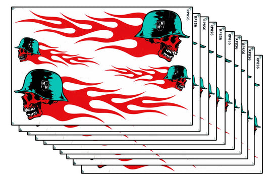 SPAR PACK OF 10 flames fire red skull sticker motorcycle moped scooter skateboard car tuning model building self-adhesive 041