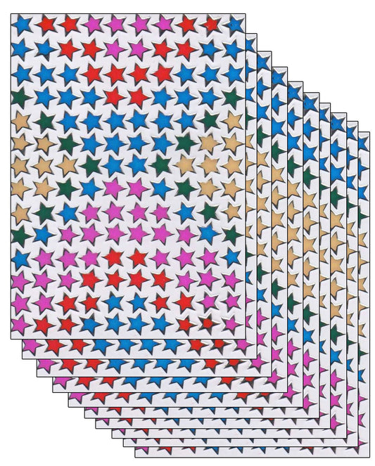 Sparset 10 Bogen Stern Sterne bunt 1400 Aufkleber Sticker metallic Glitzer Effekt für Kinder Basteln Kindergarten Geburtstag