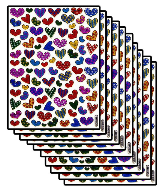 Sparset 10 Bogen Herz Herzen Liebe bunt 1000 Aufkleber Sticker metallic Glitzer Effekt für Kinder Basteln Kindergarten Geburtstag