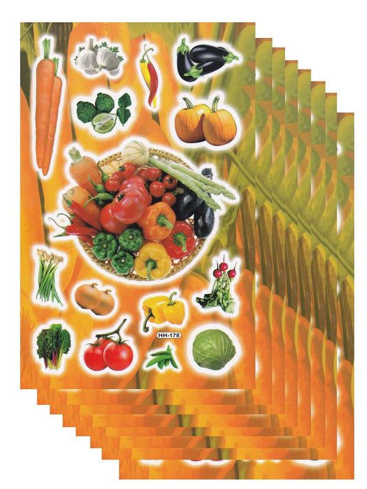 10ER Vorteilsangebot Gemüse vegan Aufkleber Sticker Kinder Basteln Kindergarten Sammeln Geburtstag 10 Bogen 052