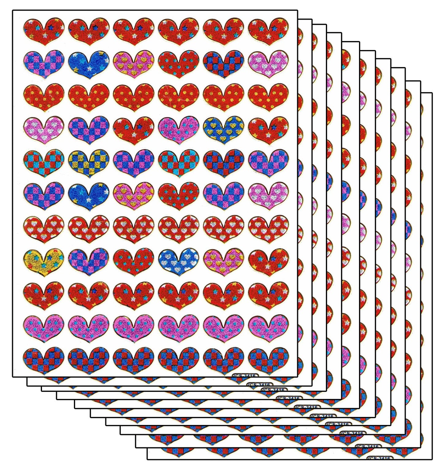 Ensemble économique 10 feuilles coeur coeurs amour coloré 660 autocollants métallisé effet scintillant pour enfants artisanat maternelle anniversaire