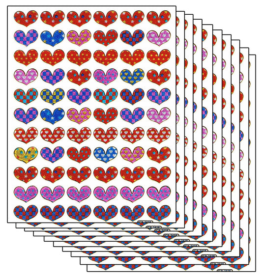 Economy set 10 sheets heart hearts love colorful 660 stickers metallic glitter effect for children crafts kindergarten birthday