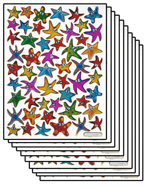 Sparset 10 Bogen Stern Sterne bunt 530 Aufkleber Sticker metallic Glitzer Effekt für Kinder Basteln Kindergarten Geburtstag