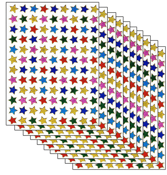 Sparset 10 Bogen Stern Sterne bunt 1080 Aufkleber Sticker metallic Glitzer Effekt für Kinder Basteln Kindergarten Geburtstag