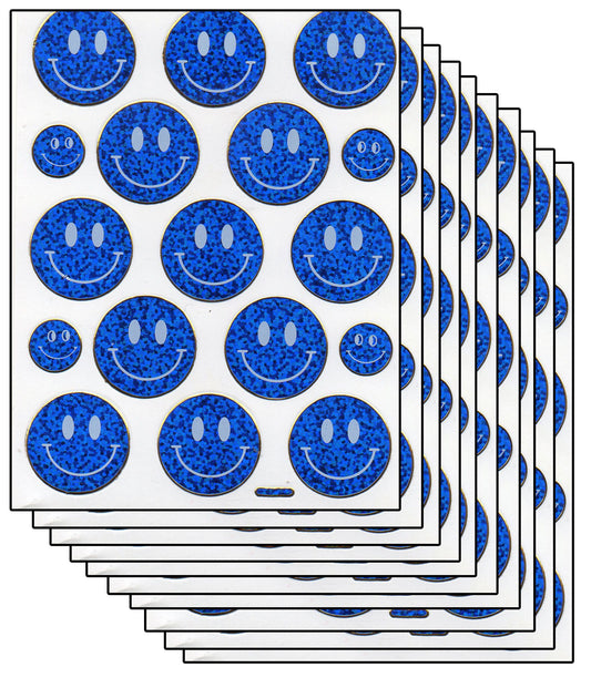 10ER Vorteilsangebot Smilies Kopf Lachen Aufkleber Sticker metallic Glitzer Effekt für Kinder Basteln Kindergarten Geburtstag 10 Bogen 064