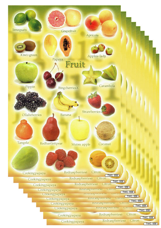 10ER Vorteilsangebot Frucht Obst vegan Aufkleber Sticker Kinder Basteln Kindergarten Sammeln Geburtstag 10 Bogen 069