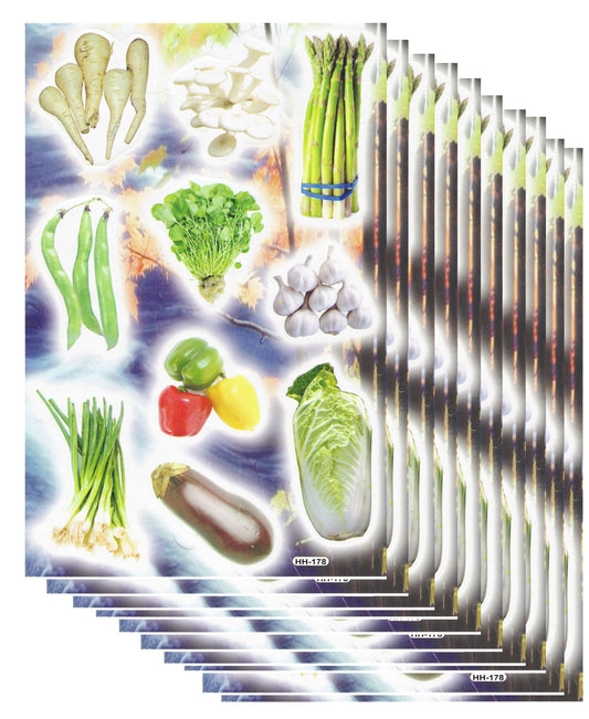 10ER Vorteilsangebot Gemüse vegan Aufkleber Sticker Kinder Basteln Kindergarten Sammeln Geburtstag 10 Bogen 070