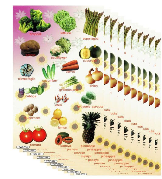 10ER Vorteilsangebot Gemüse vegan Aufkleber Sticker Kinder Basteln Kindergarten Sammeln Geburtstag 10 Bogen 073