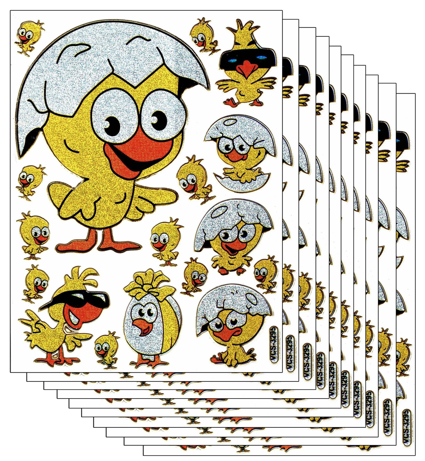 10ER Vorteilsangebot Küken Eierschale Tiere Aufkleber Sticker metallic Glitzer Effekt für Kinder Basteln Kindergarten Geburtstag 10 Bogen 074