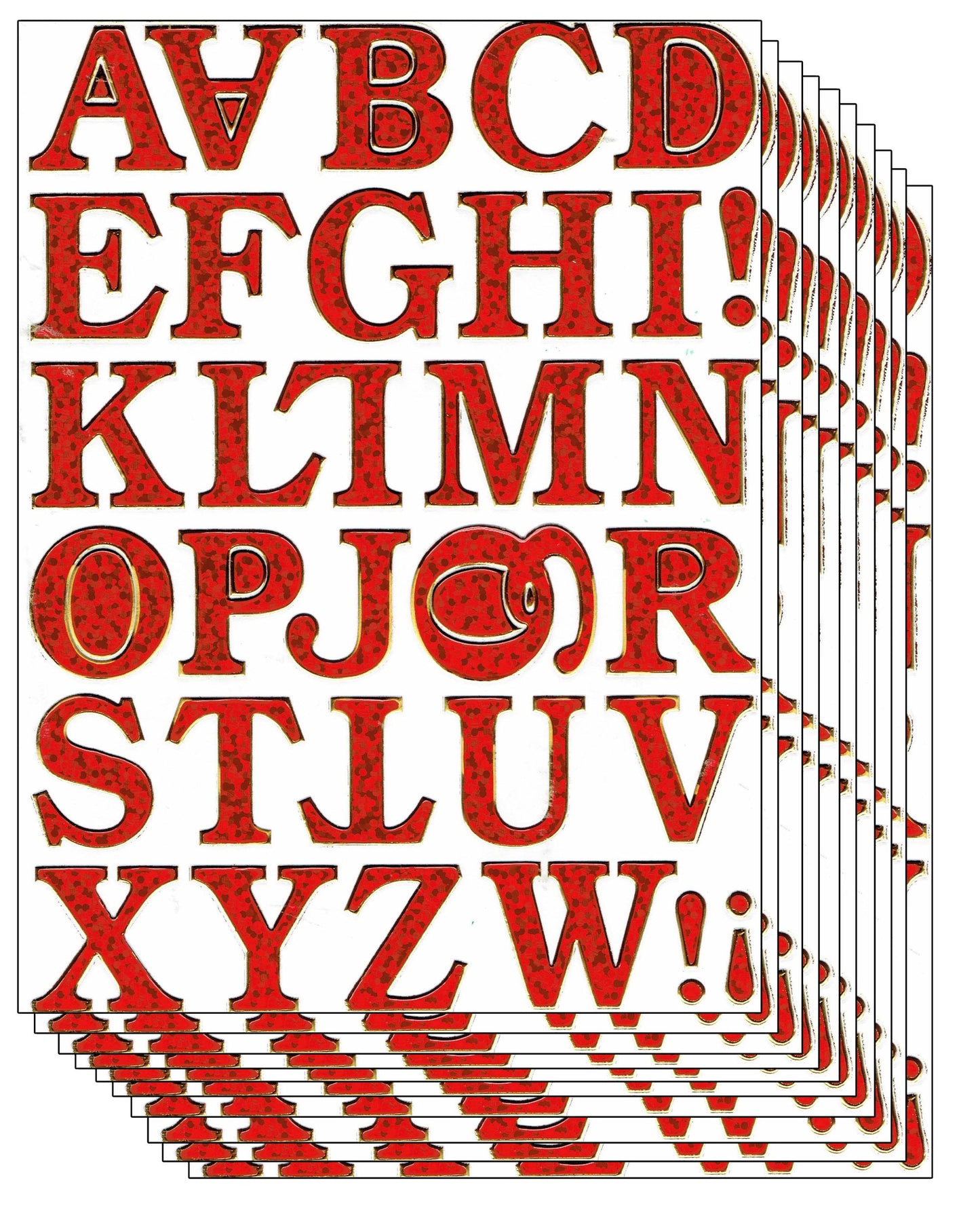 10ER Vorteilsangebot ABC Buchstaben rot Aufkleber Sticker metallic Glitzer Effekt für Kinder Basteln Kindergarten Geburtstag 10 Bogen 079