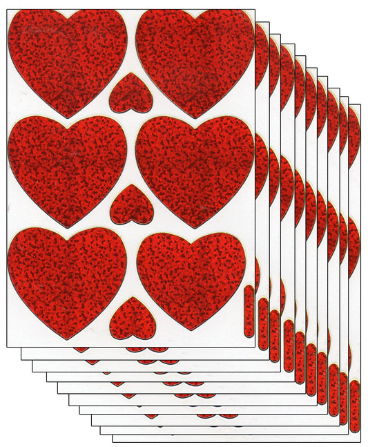10ER Vorteilsangebot Herzen Liebe rot Aufkleber Sticker metallic Glitzer Effekt für Kinder Basteln Kindergarten Geburtstag 10 Bogen 079