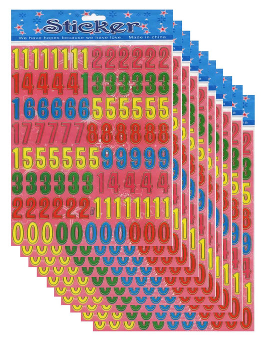 Vorteilsangebot 10ER - Nummern Zahlen bunt Aufkleber Sticker für Kinder Basteln Kindergarten Geburtstag 10 Bogen 089