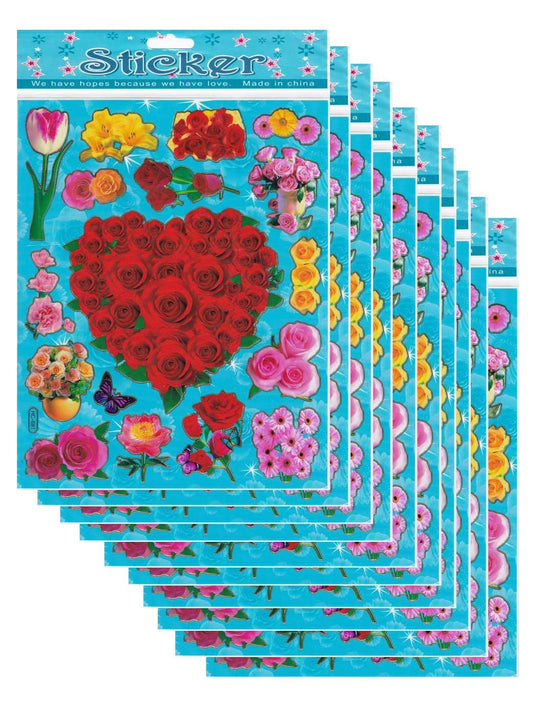 Vorteilsangebot 10ER - herzen Blumen Rosen Aufkleber Sticker für Kinder Basteln Kindergarten Geburtstag 10 Bogen 090