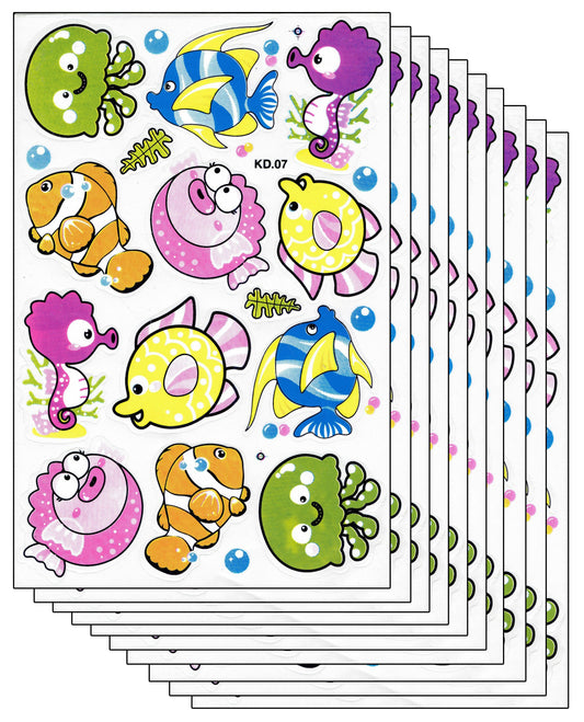 10ER Vorteilsangebot Fische Tiere Aquarium Aufkleber Sticker Kinder Basteln Kindergarten Sammeln Geburtstag 10 Bogen 090