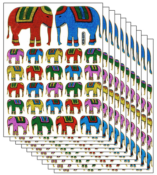 10ER Vorteilsangebot Elefanten Tiere Aufkleber Sticker metallic Glitzer Effekt für Kinder Basteln Kindergarten Geburtstag 10 Bogen 098